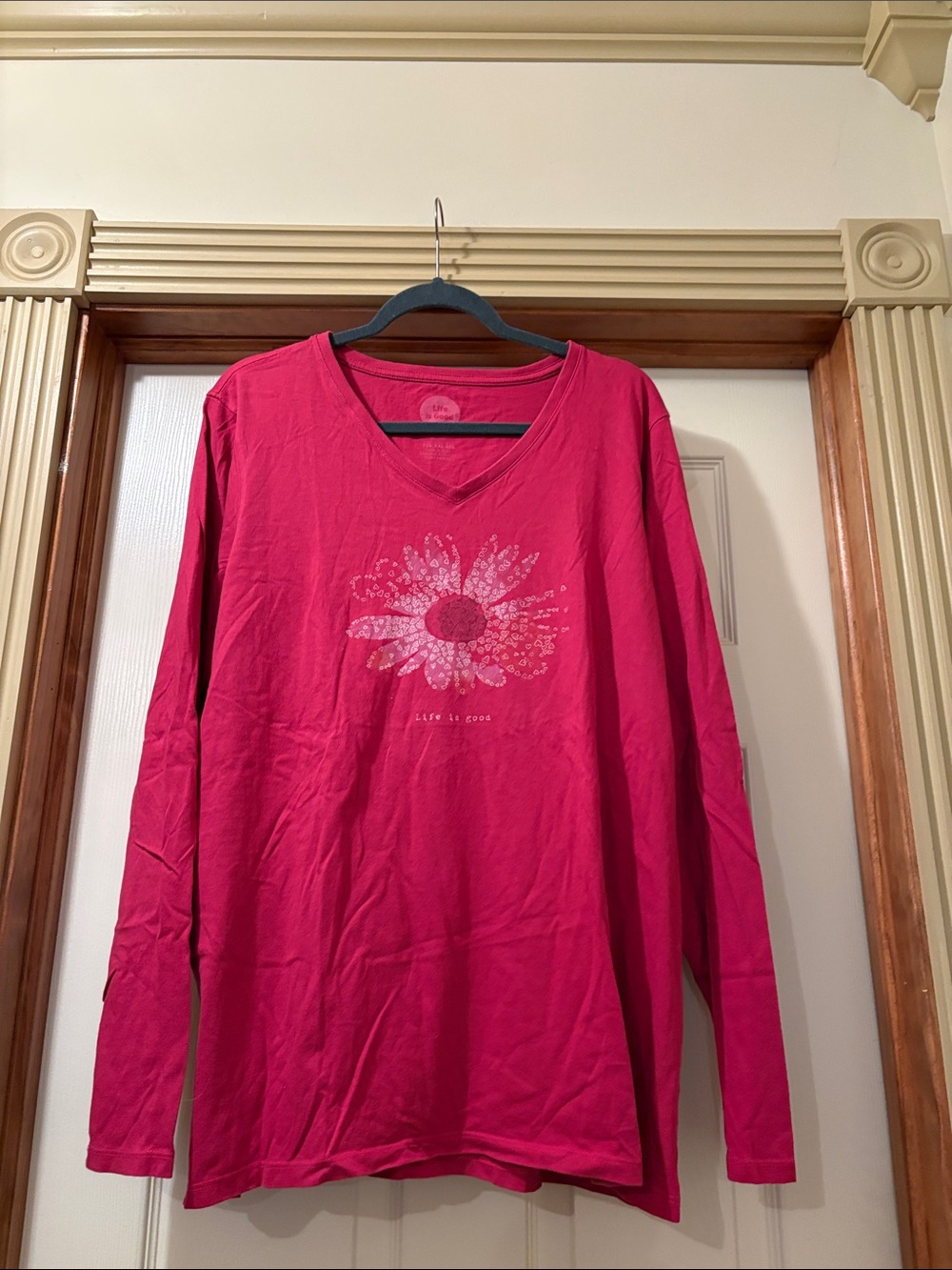 Life Is Good Pink V‑Neck Long Sleeve Floral Tee